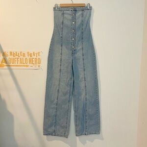Zara TRF STRAPLESS DENIM JUMPSUIT Blogger Fav Wide Leg